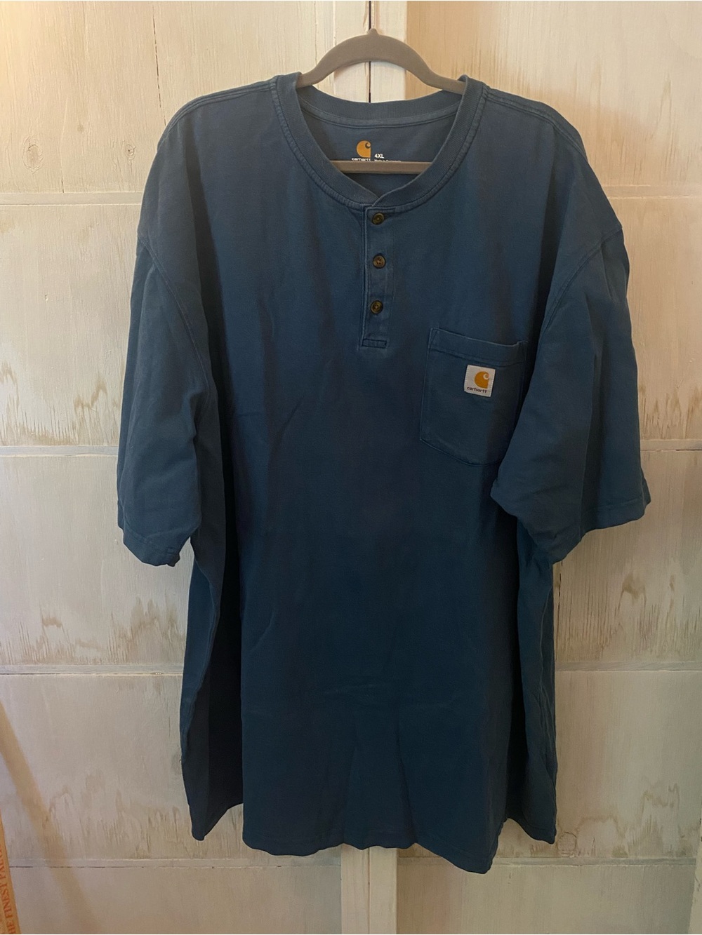 Carhartt Blue Short-Sleeve Henley with Pocket